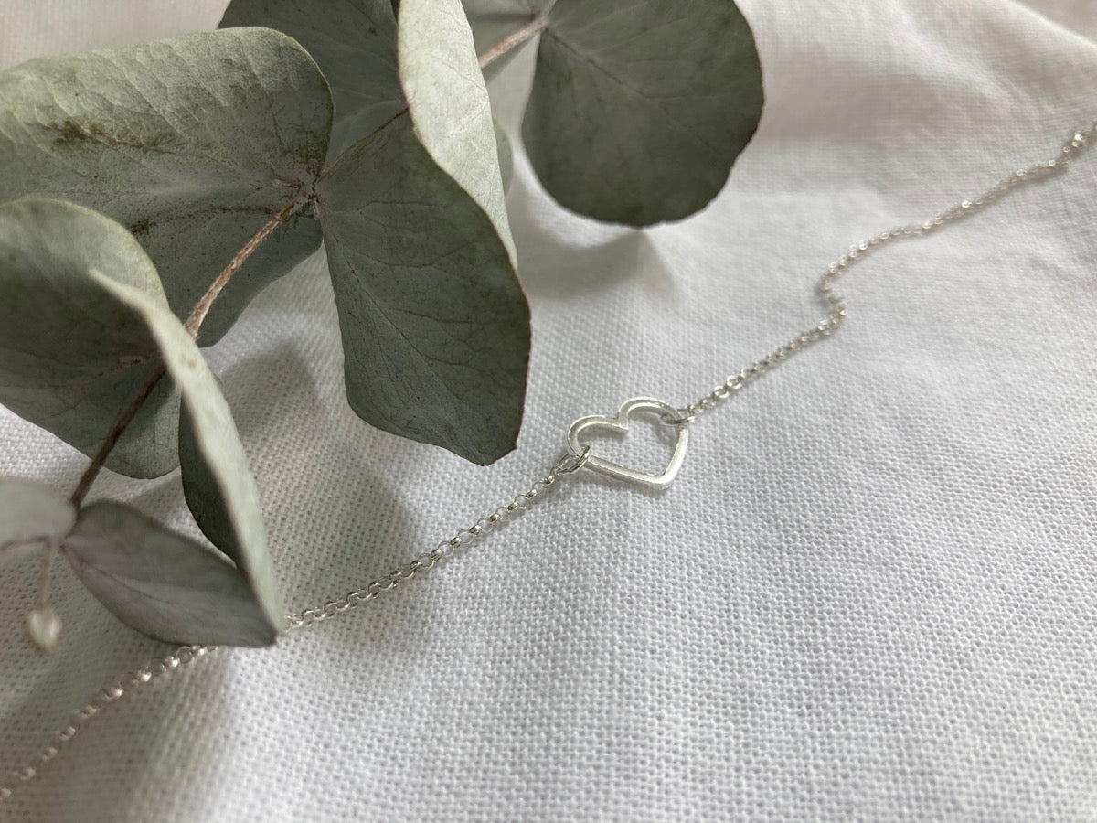 Sterling Silver Heart Outline Bracelet on Sterling Silver Chain