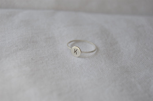 Sterling Silver Initial Disc Ring - letter K