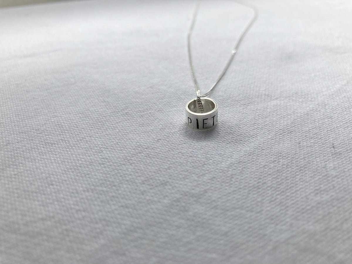 Sterling Silver Ring Pendant with hand stamped initials or names on Sterling Silver Chain