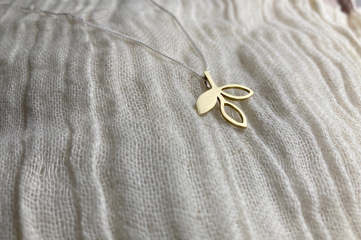 Brass Leaves Pendant on Sterling Silver Chain