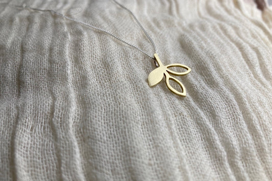 Brass Leaves Pendant on Sterling Silver Chain