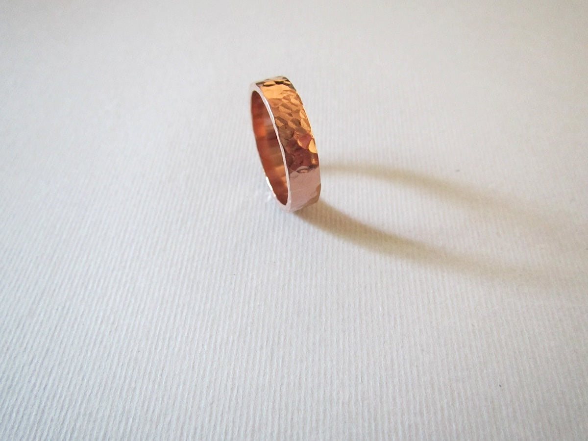 Copper Men's Wedding Band with Hammered finish close up