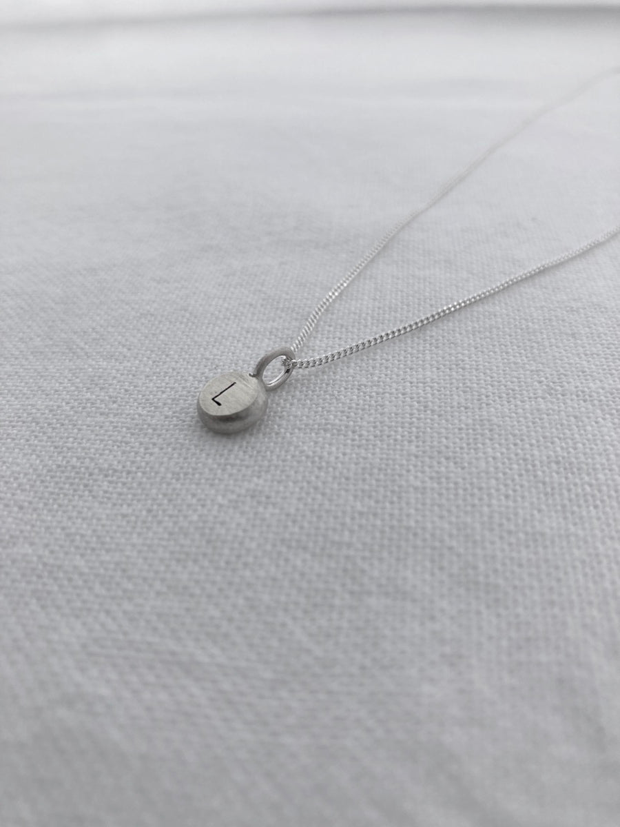 Sterling Silver Pebble with hand stamped Initial Pendant on Sterling Silver Chain