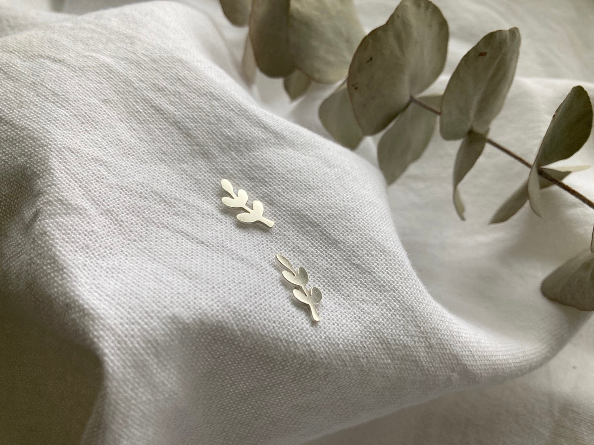 Sterling Silver Small Leaves #1 Stud Earrings