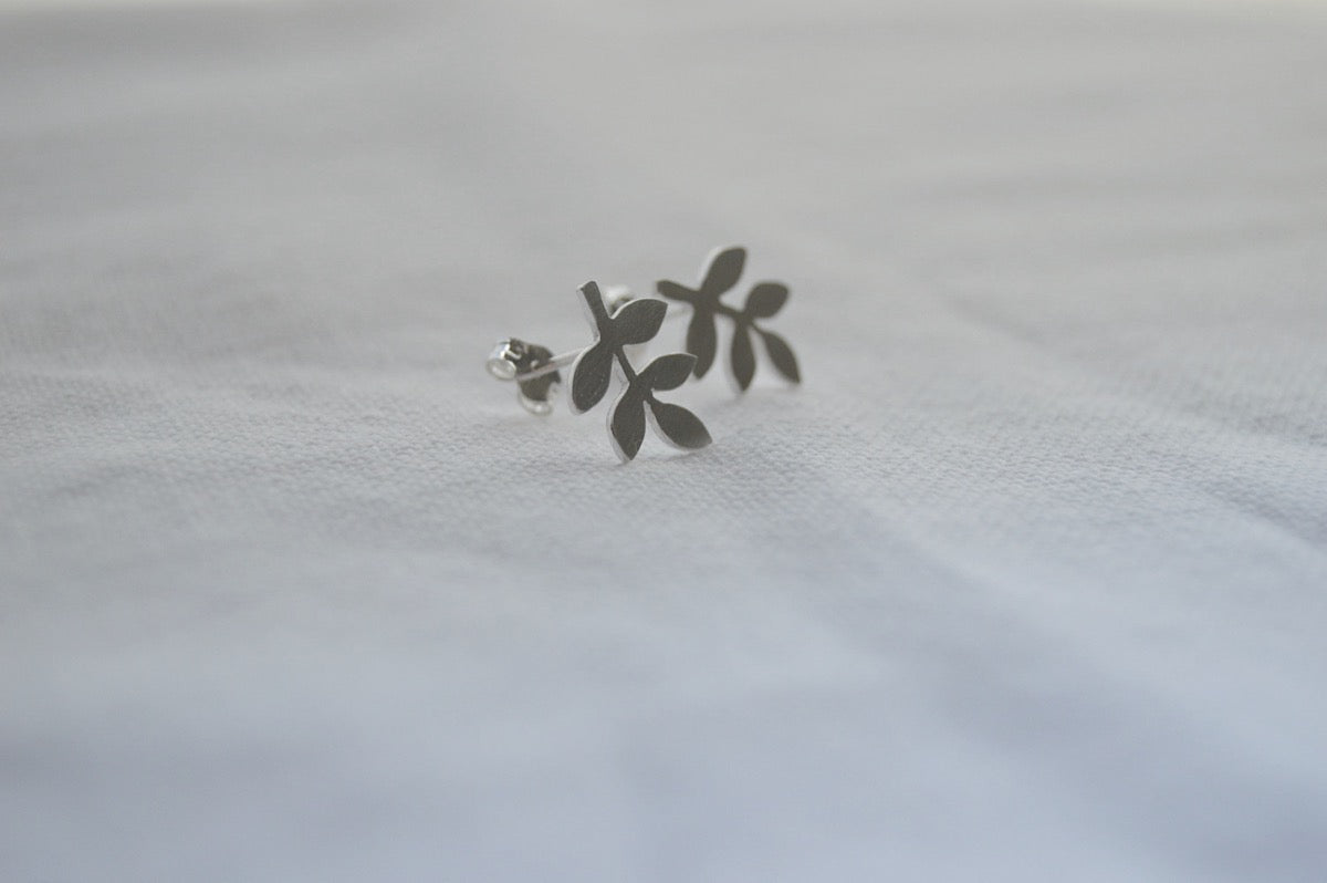 Sterling Silver Small Leaves #2 Stud Earrings