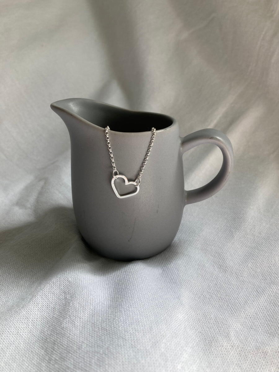 Sterling Silver Heart Outline Bracelet on Sterling Silver Chain