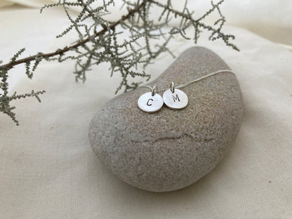 Sterling Silver Initial Disc Set of two Initial Discs on Chain