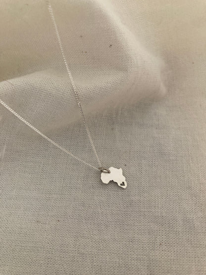 Sterling Silver Africa Charm with cut out Heart on Silver Chain