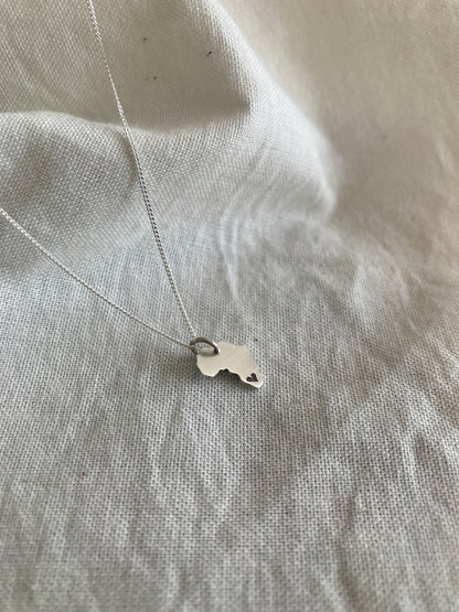 Sterling Silver Africa Charm with cut out Heart on Silver Chain
