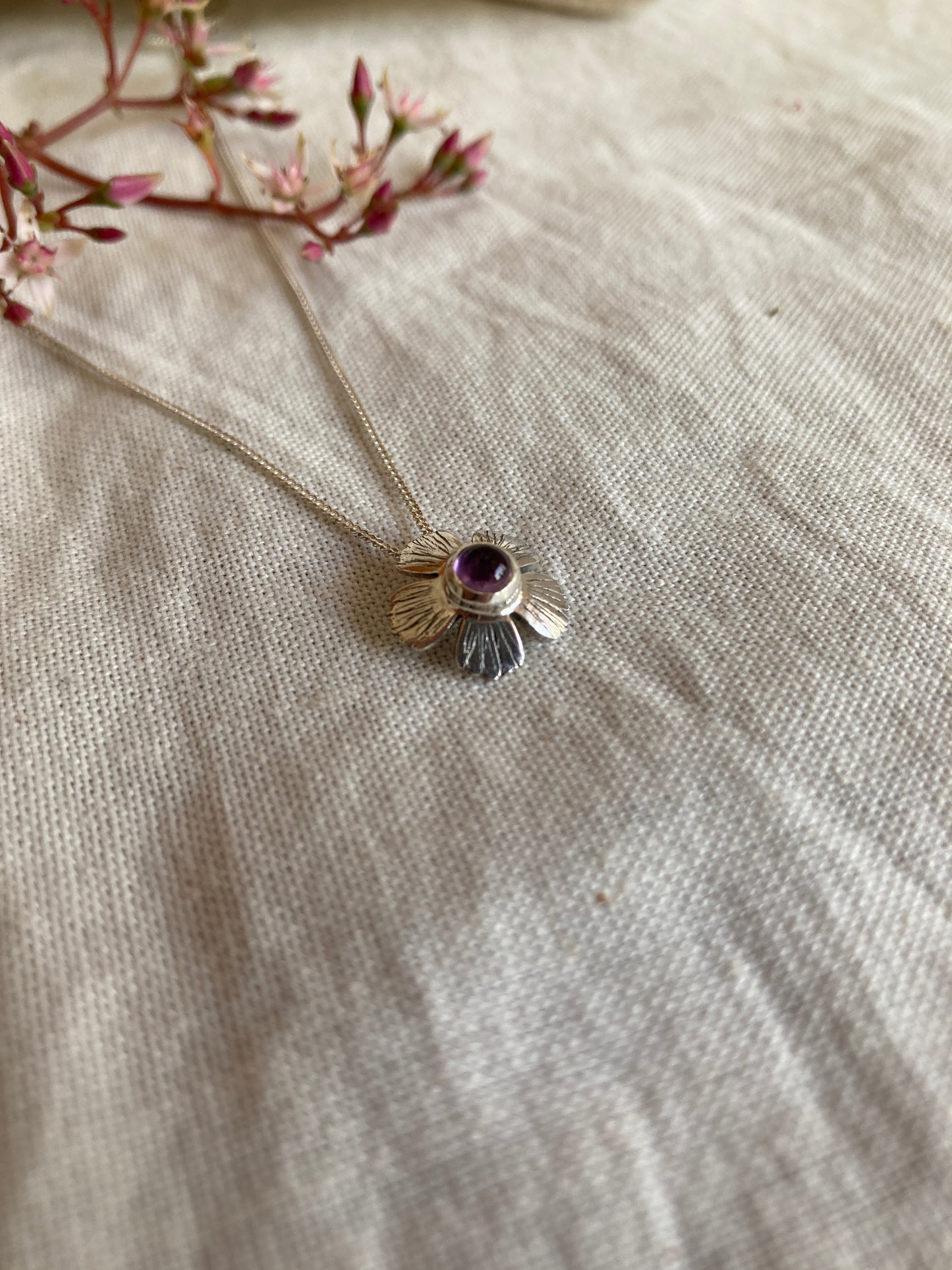 Sterling Silver Flower Pendant with Amethyst Stone