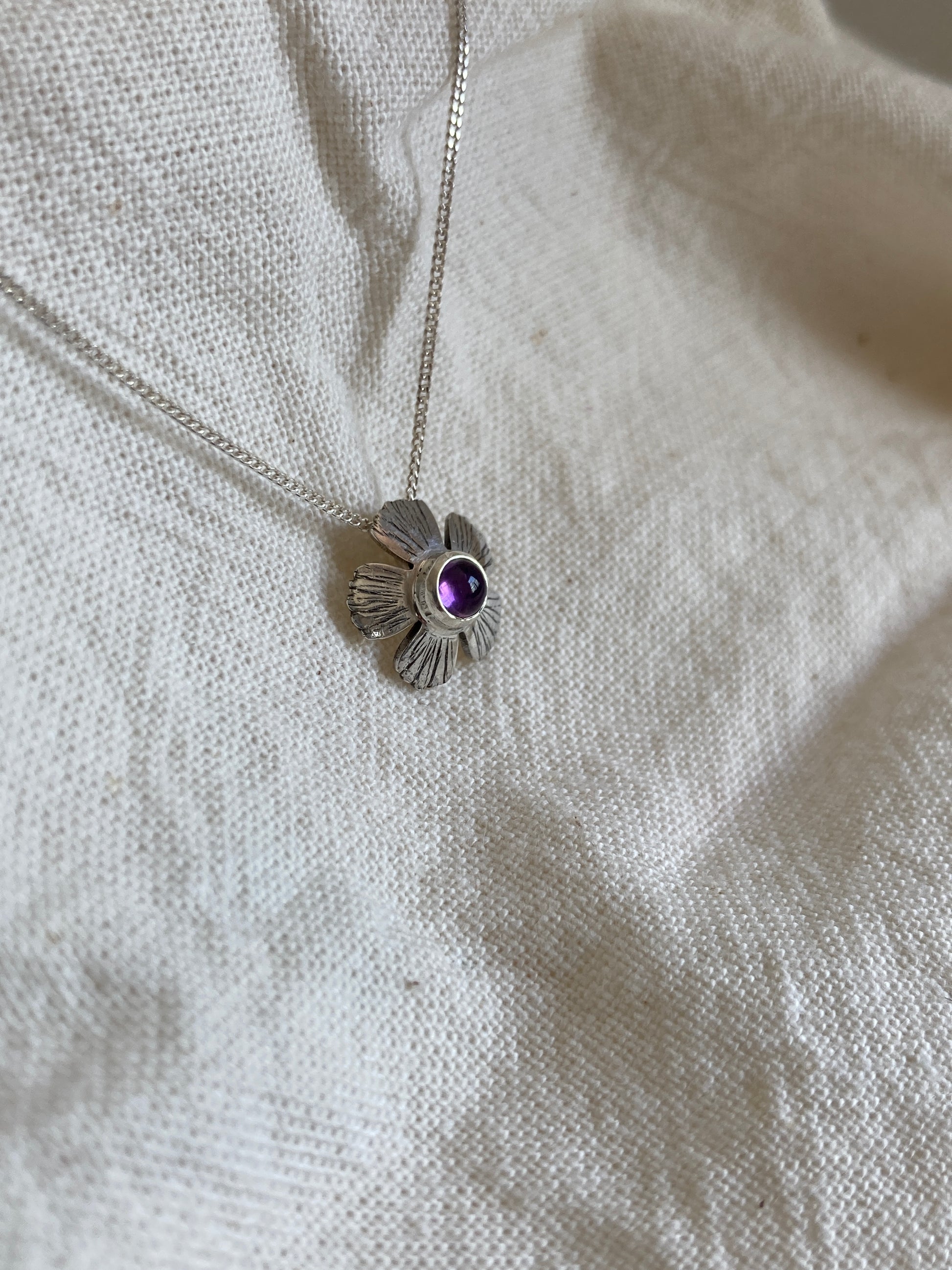 Sterling Silver Flower Pendant with Amethyst Stone