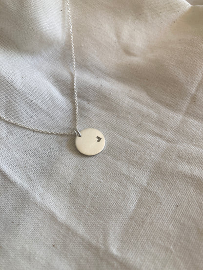 Sterling Silver 13mm Disc Pendant with cut out Heart on Sterling Silver Chain