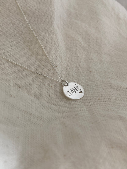 Sterling Silver 13mm Bauble Disc with hand stamped Name