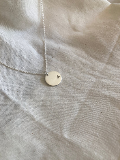 Sterling Silver 13mm Disc Pendant with cut out Heart on Sterling Silver Chain