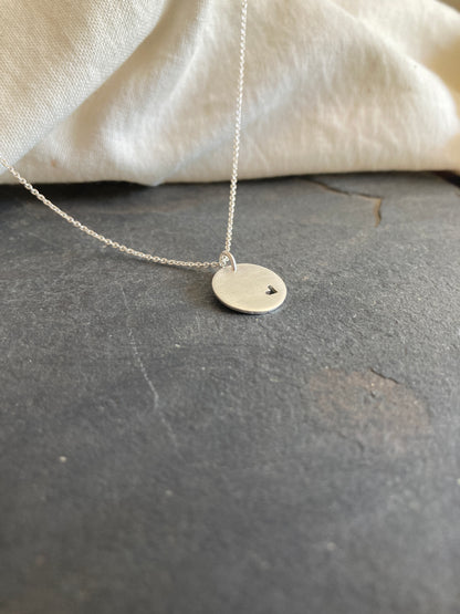 Sterling Silver 13mm Disc Pendant with cut out Heart on Sterling Silver Chain