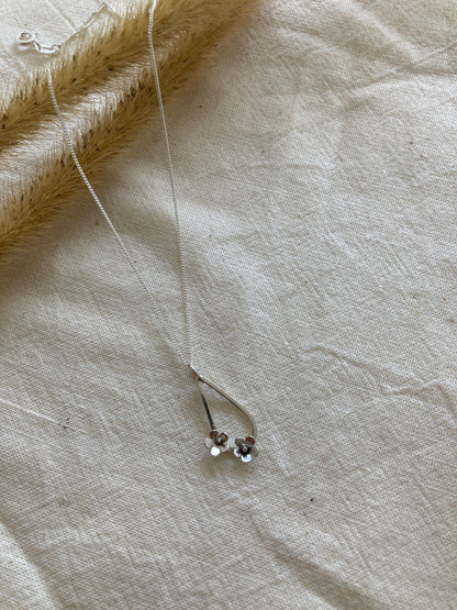Sterling Silver Teardrop with two small flowers in Bloom Pendant on Sterling Silver Chain