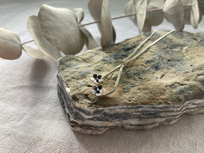 Sterling Silver Teardrop with two small flowers in Bloom Pendant on Sterling Silver Chain