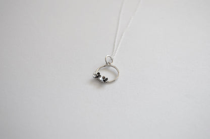 Sterling Silver Circle with two small Blooming Flowers Pendant on Silver Chain