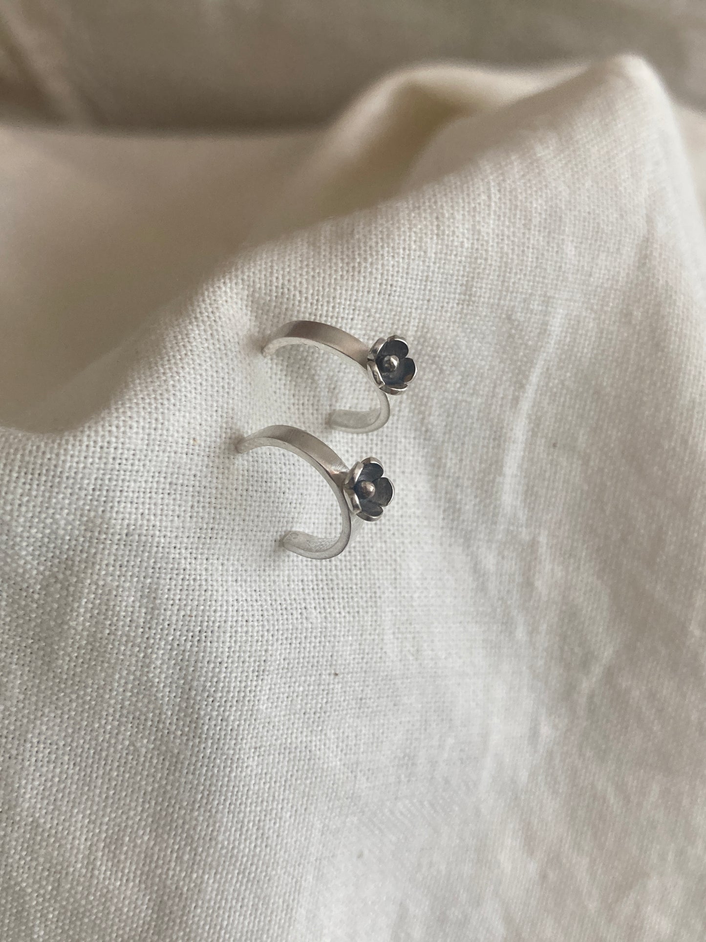 Sterling Silver Small Hoop Earrings with one Small Flower in Bloom