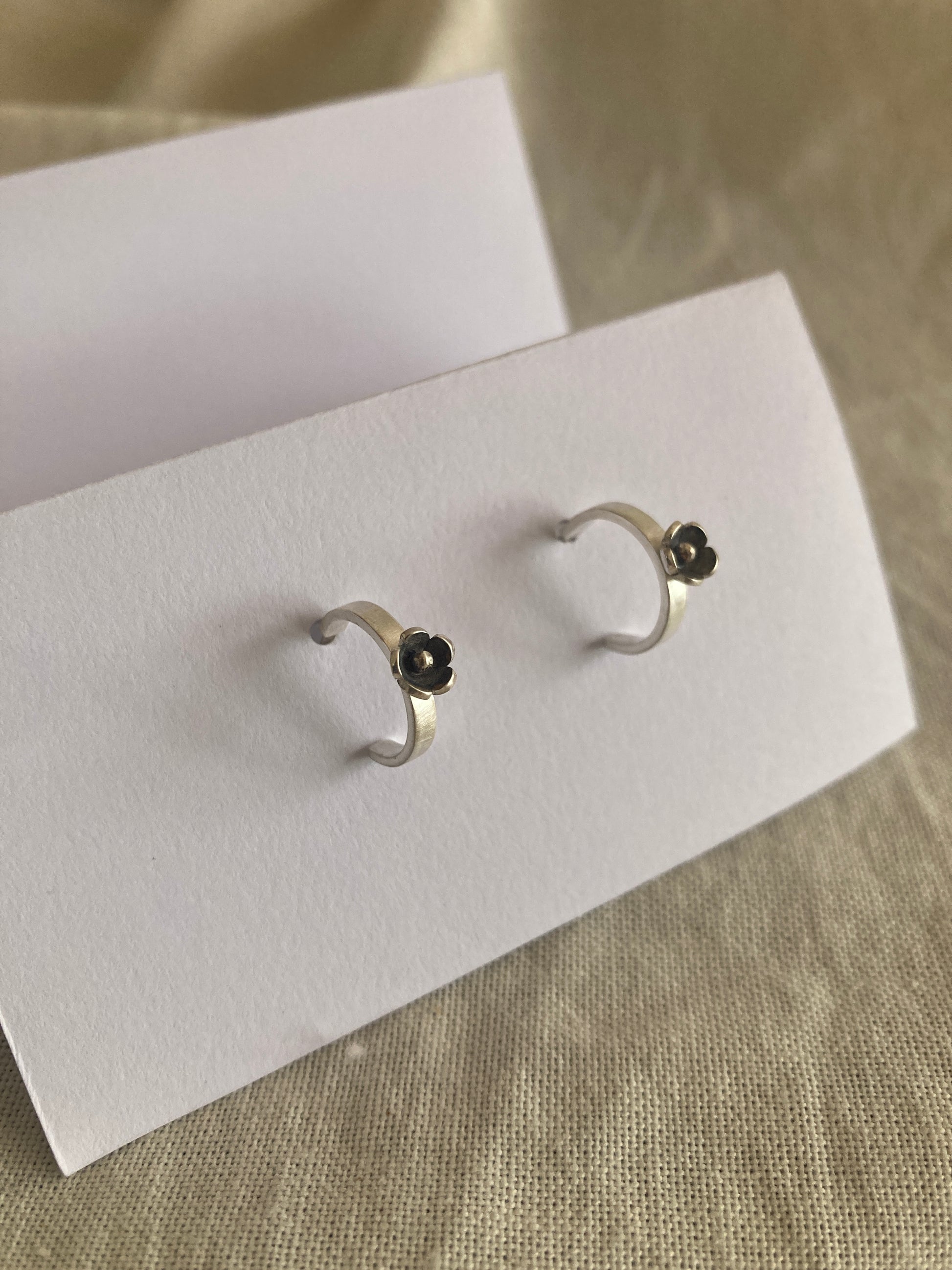 Sterling Silver Small Hoop Earrings with one Small Flower in Bloom