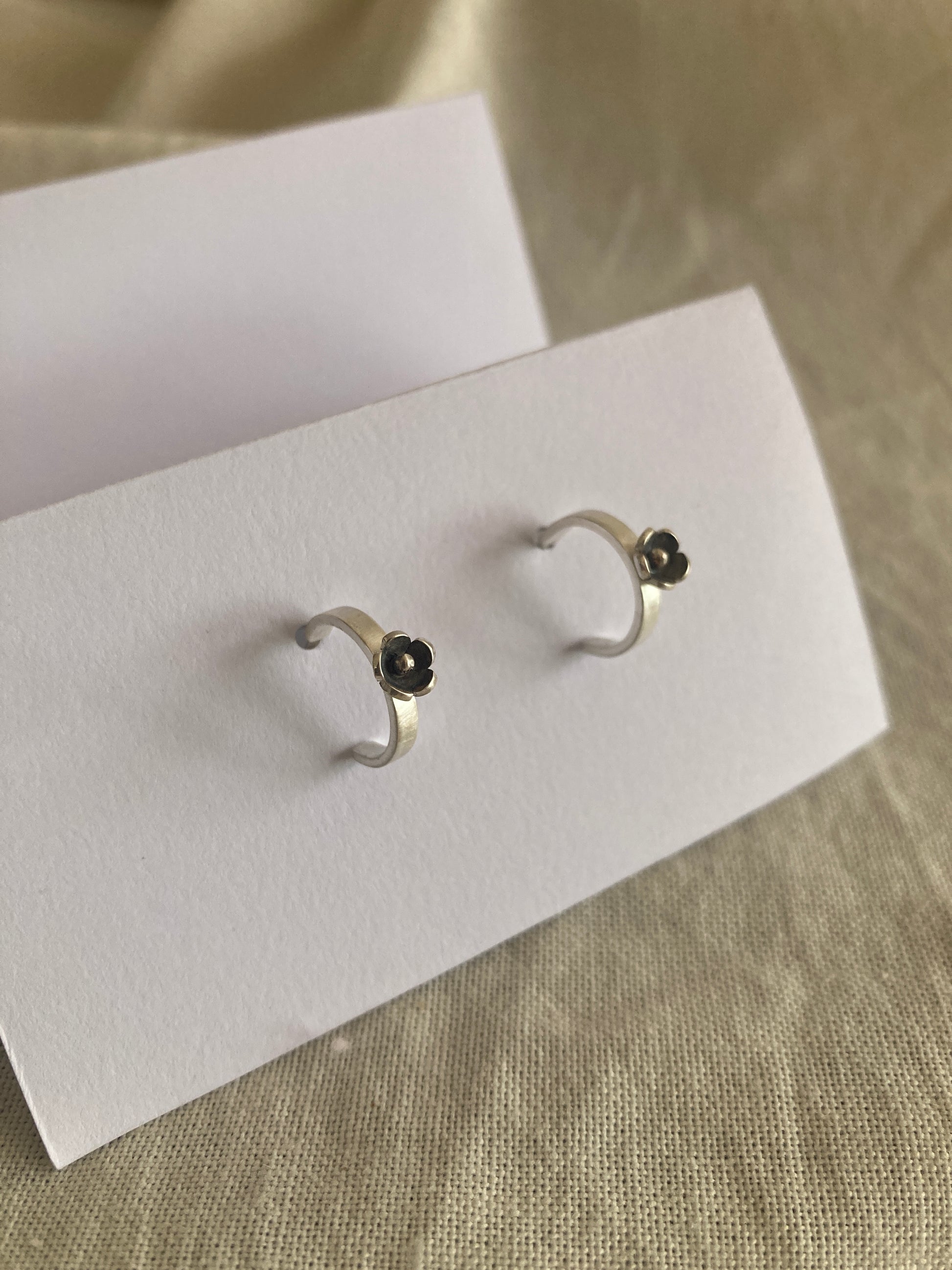 Sterling Silver Small Hoop Earrings with one Small Flower in Bloom