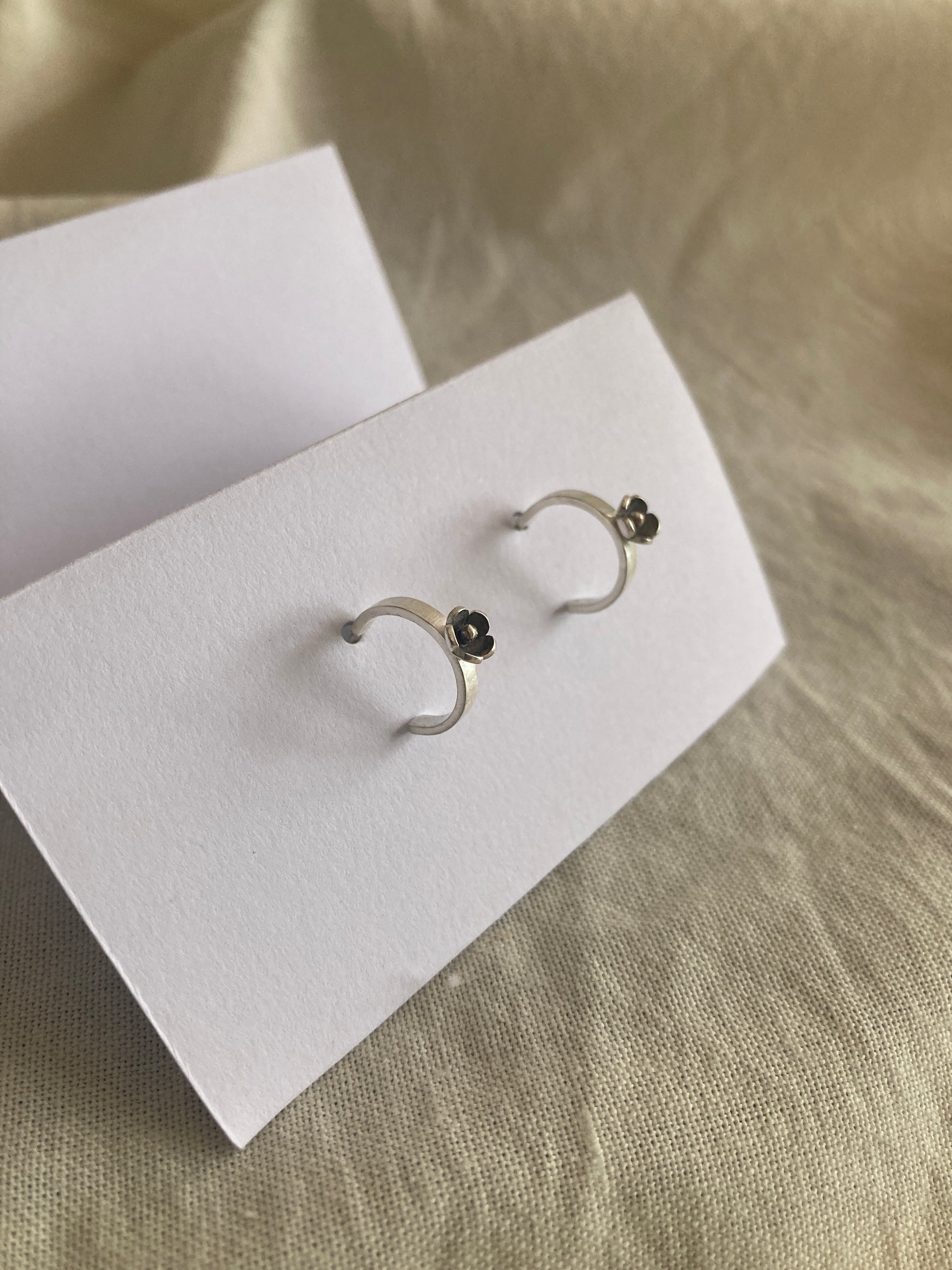 Sterling Silver Small Hoop Earrings with one Small Flower in Bloom