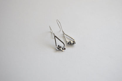 Sterling Silver Teardrop with two small flowers in Bloom Hook Earrings