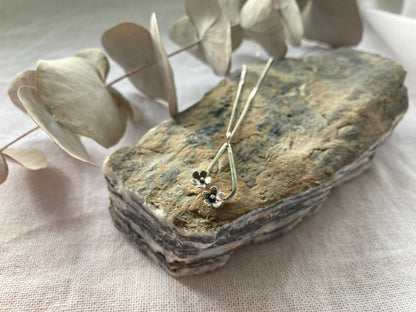 Sterling Silver Teardrop with two small flowers in Bloom Pendant on Sterling Silver Chain