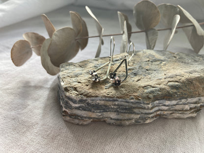 Sterling Silver Teardrop with two small flowers in Bloom Hook Earrings