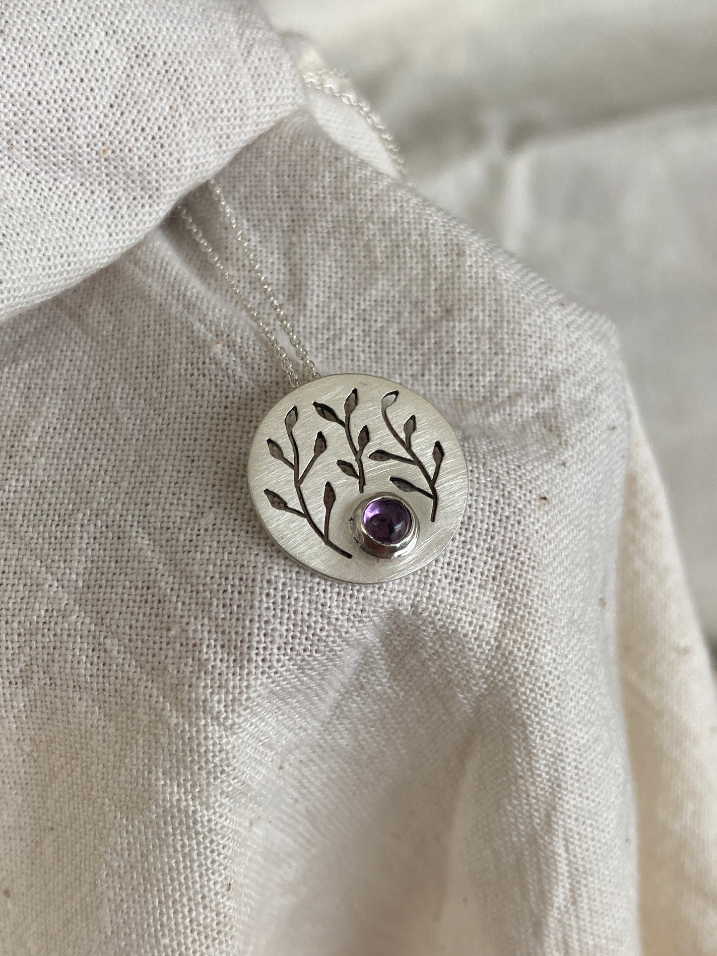 Amethyst Botanical Disc Pendant