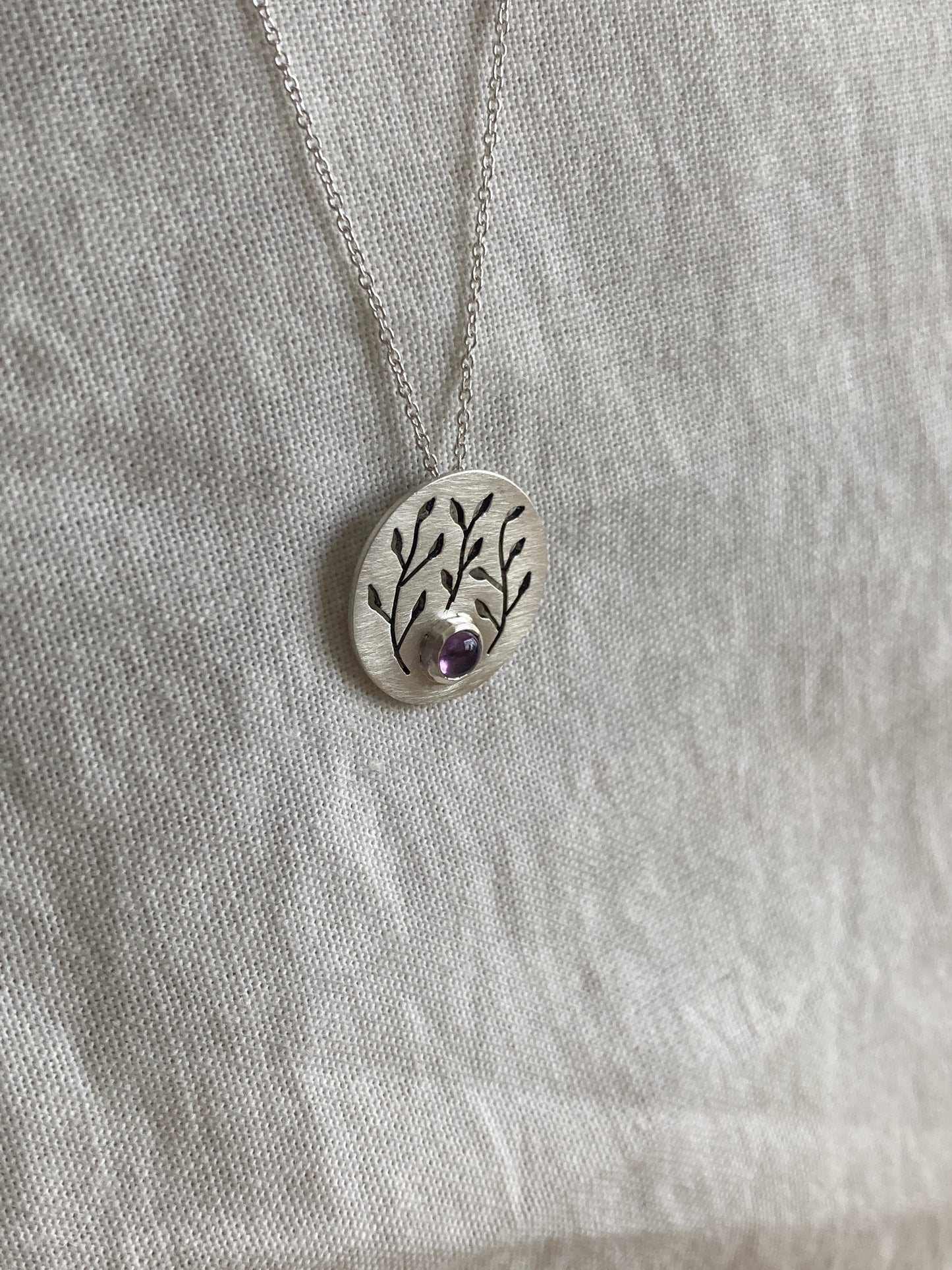 Amethyst Botanical Disc Pendant