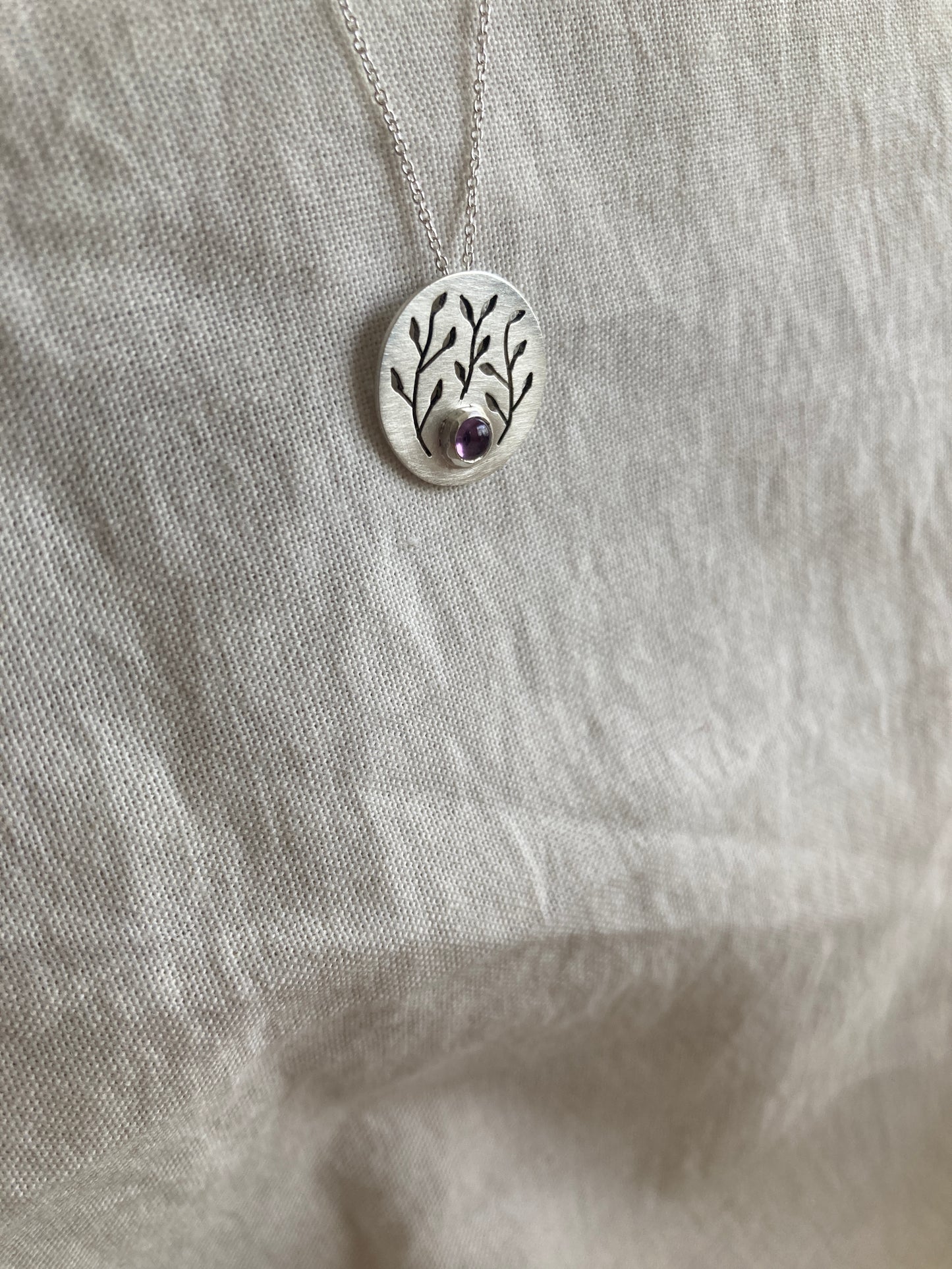 Amethyst Botanical Disc Pendant