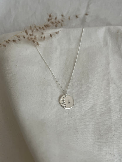 Leaves Initial Disc Pendant