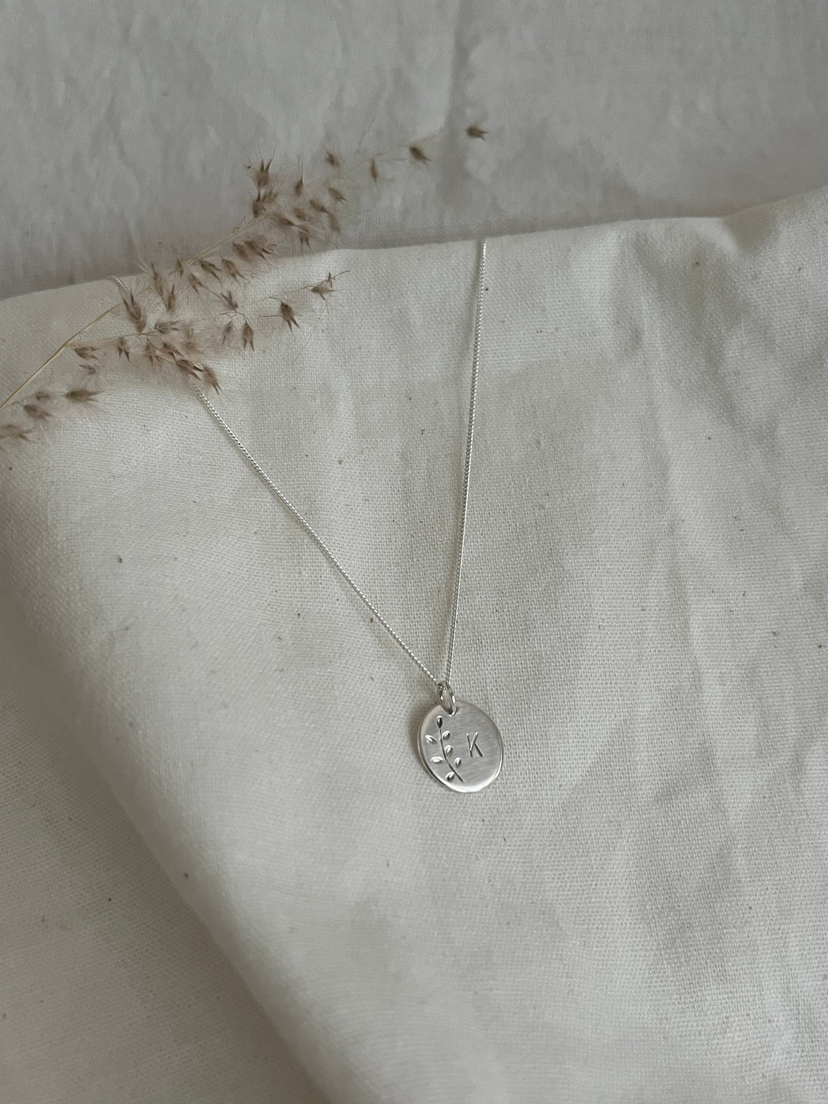 Leaves Initial Disc Pendant