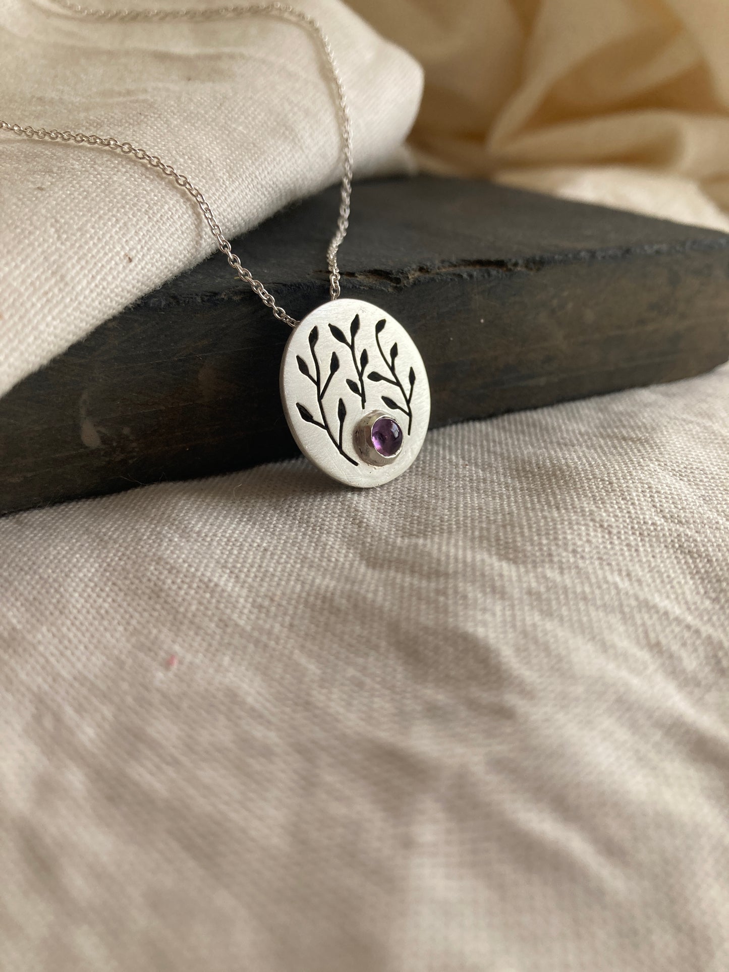 Amethyst Botanical Disc Pendant