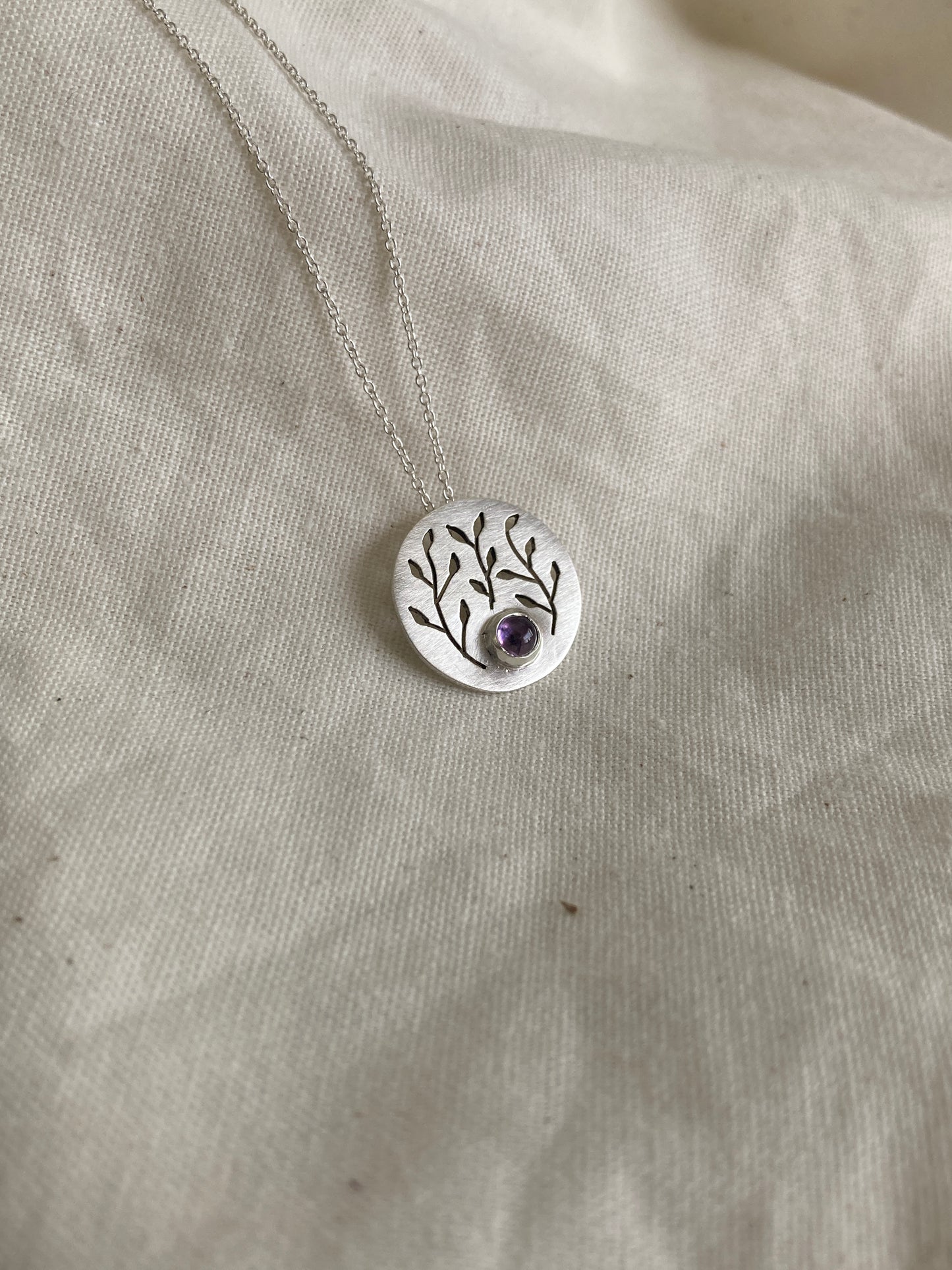 Amethyst Botanical Disc Pendant