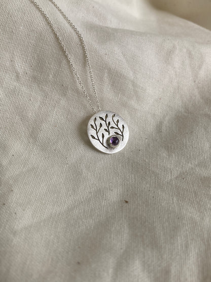 Amethyst Botanical Disc Pendant