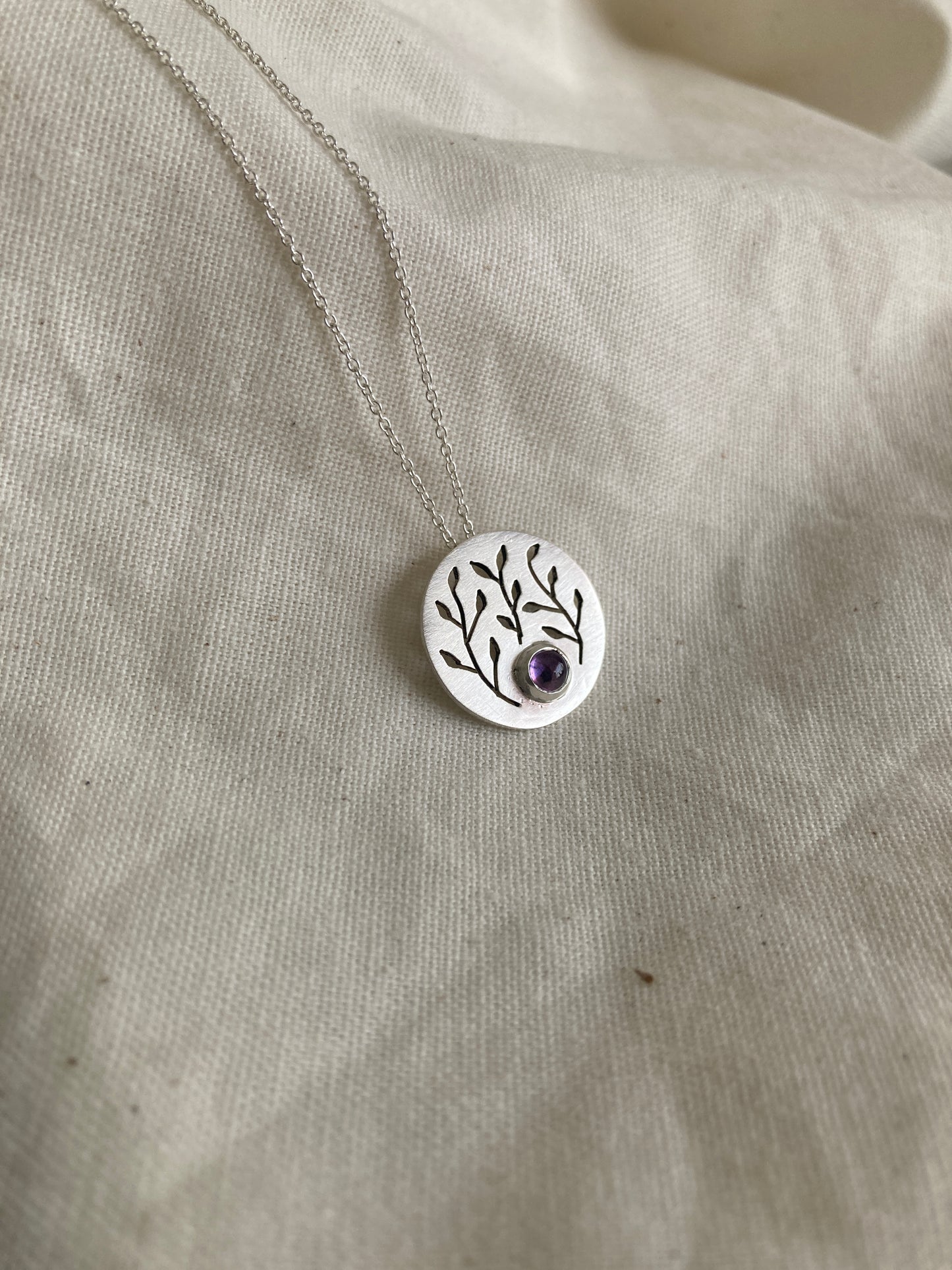 Amethyst Botanical Disc Pendant