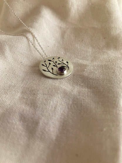 Amethyst Botanical Disc Pendant