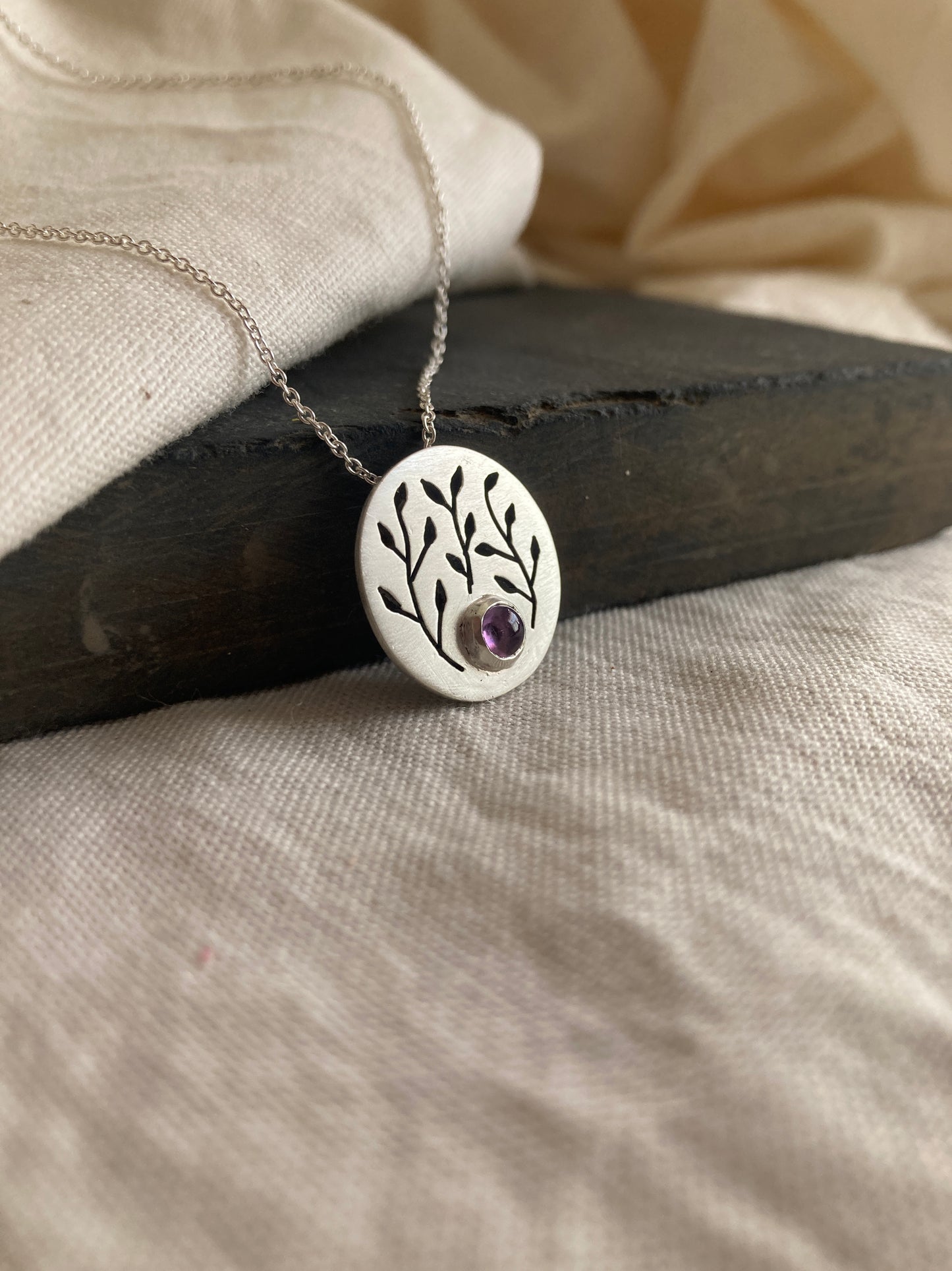 Amethyst Botanical Disc Pendant