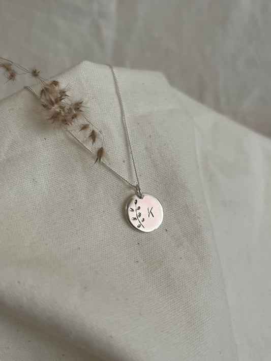 Leaves Initial Disc Pendant
