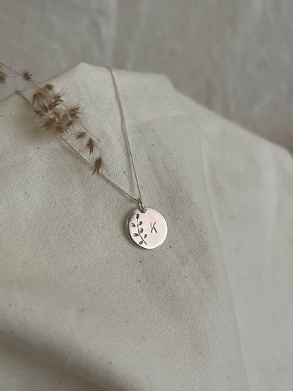 Leaves Initial Disc Pendant