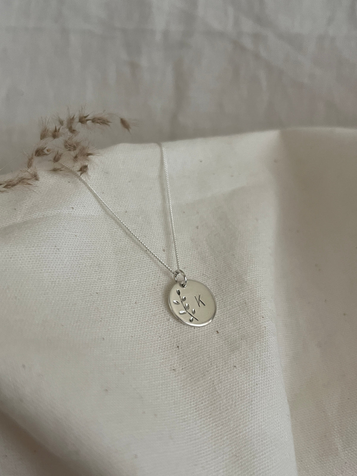 Leaves Initial Disc Pendant