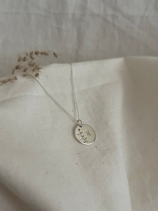 Leaves Initial Disc Pendant