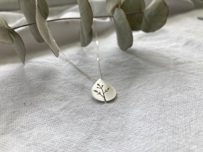 Sterling Silver Teardrop Pendant with Botanical cut out design