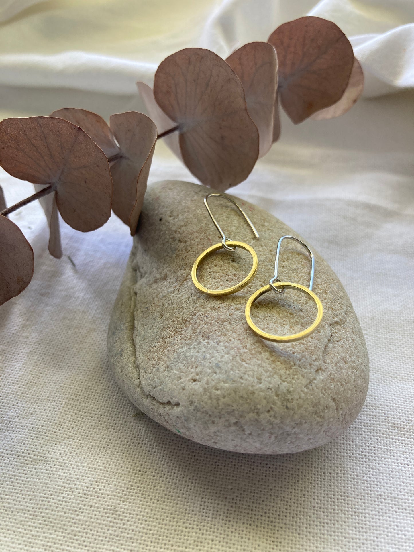 Brass Wire Circle Hook Earrings on Sterling Silver Hooks