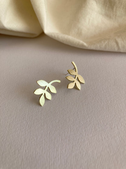 Brass Leaves Earrings on Sterling Silver Posts