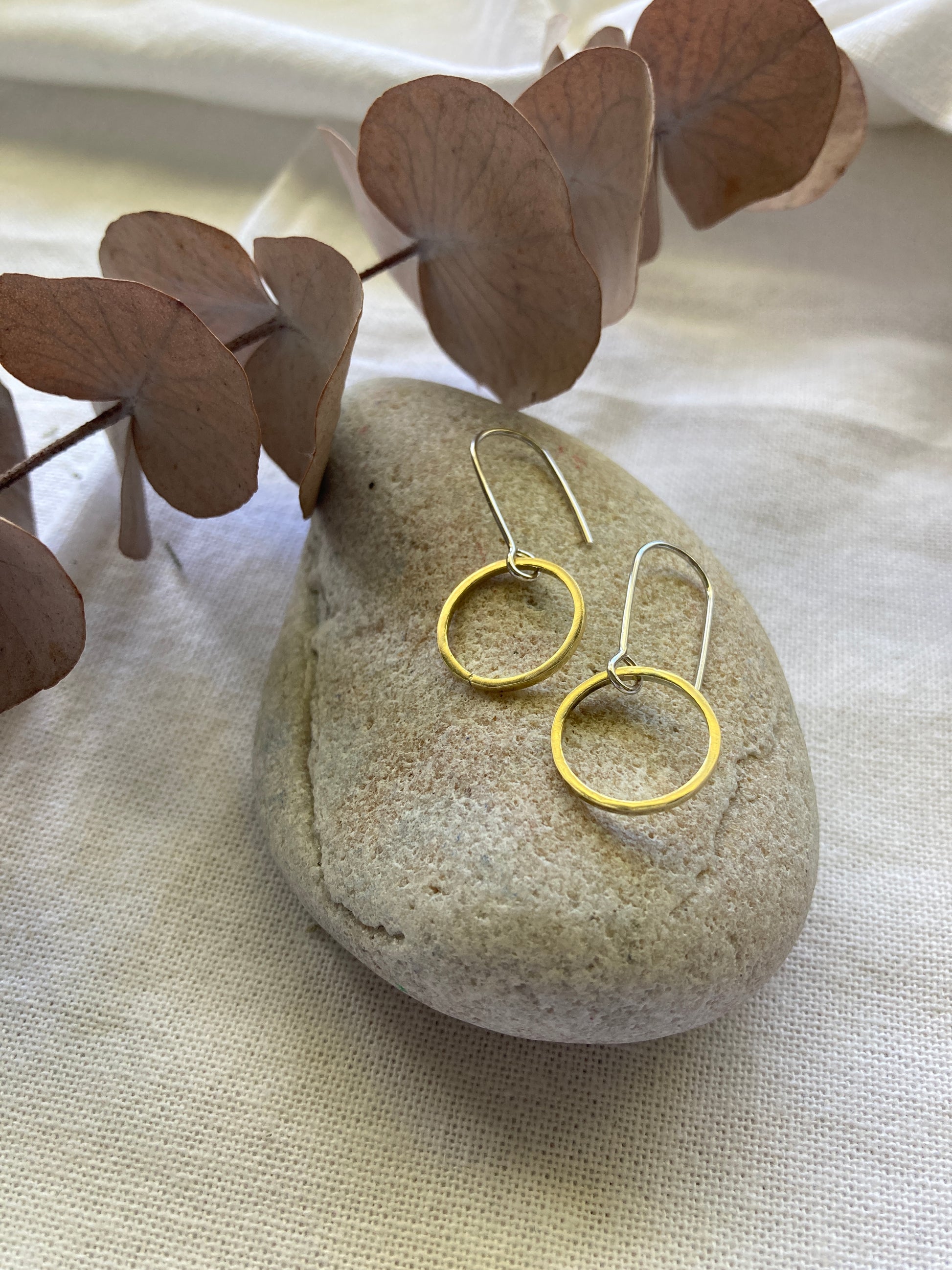 Brass Wire Circle Hook Earrings on Sterling Silver Hooks