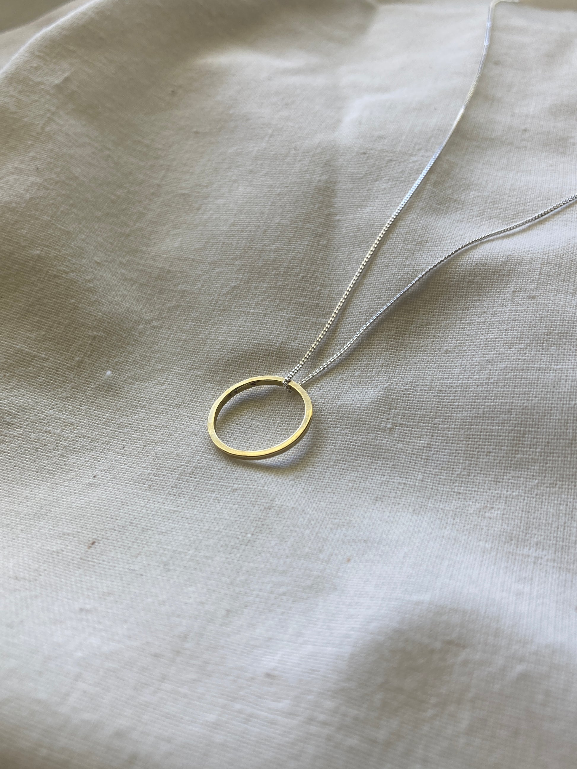 Brass Circle Pendant on Sterling Silver Chain