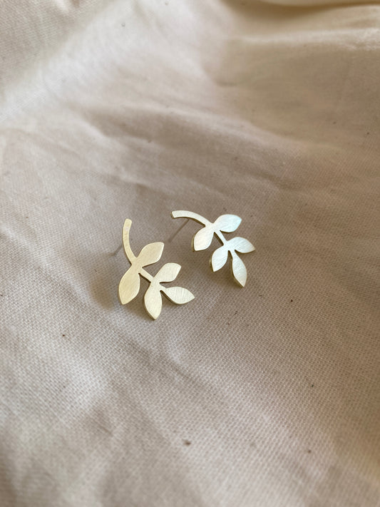 Brass Leaves Earrings on Sterling Silver Posts